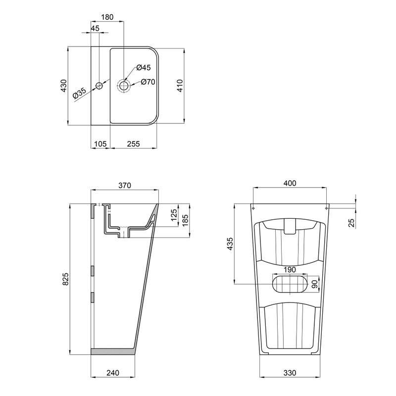 Раковина моноблок Mixxus STYLE-1101 с отверстием под смеситель и переливом 440х380х830mm