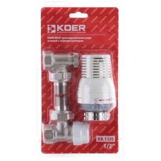 Комплект для підключення радіатора 1/2'' (кутовий) з термоголовкою Koer KR.1320