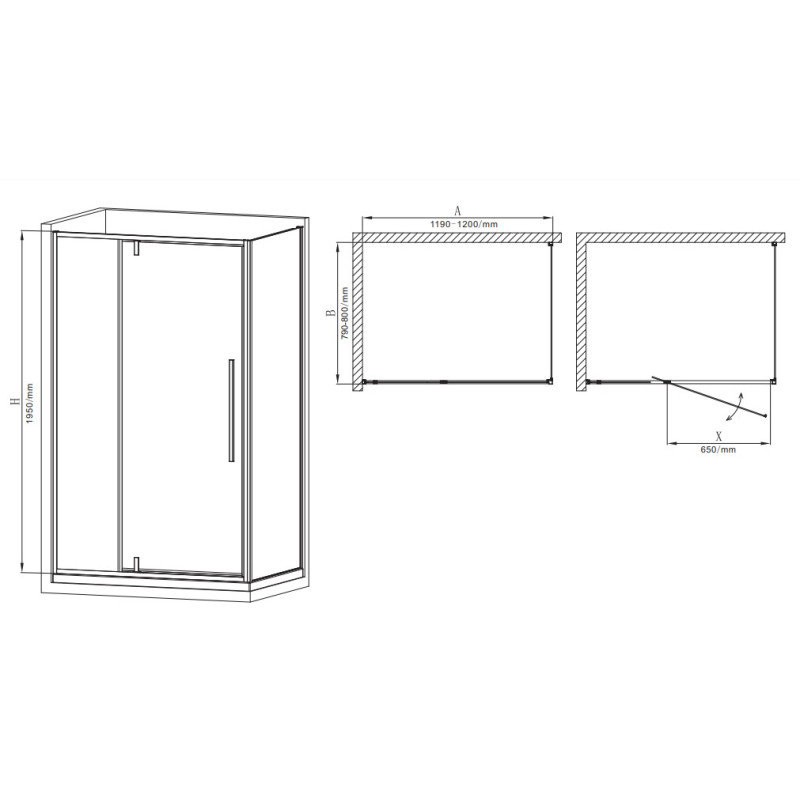 Душова кабіна без піддона Mixxus Premium BEVEL SC01-120x80x195-TR Black прозоре скло 6мм (MI6
