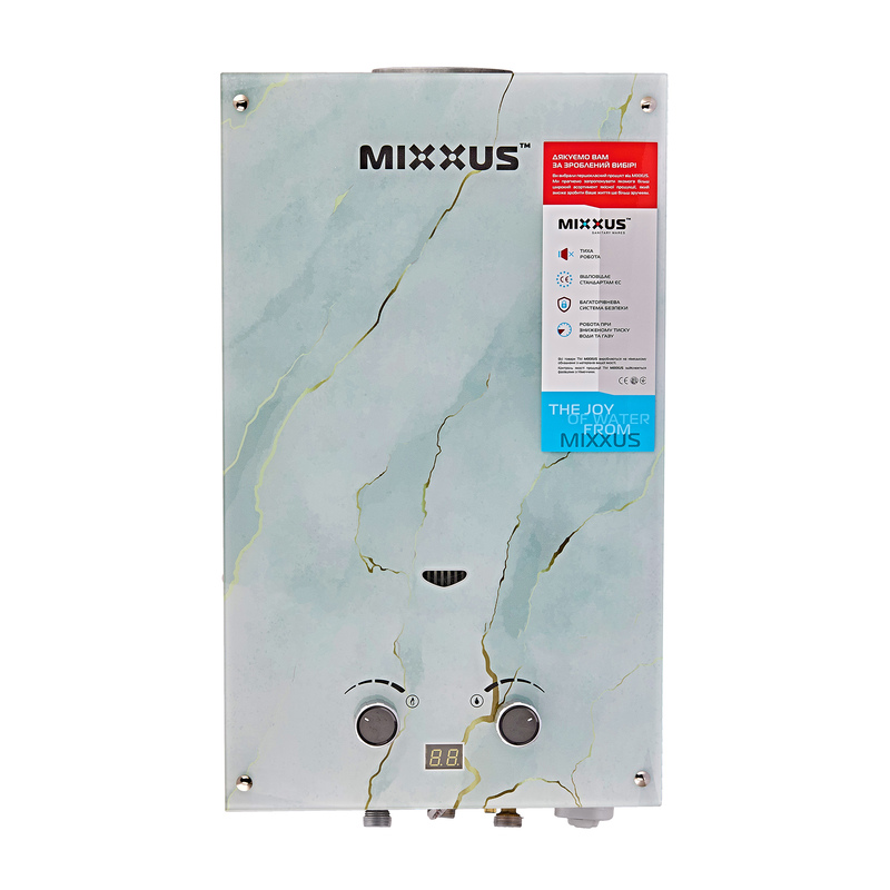 Газова колонка MIXXUS GWH-0510 BASIC GLASS димохідна 10 л/хв (панель зі скла з малюнком) (WH00)