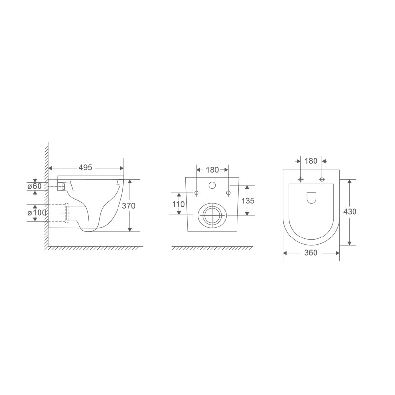 Унитаз подвесной Mixxus Premium Ellipse-0302-T3 495x360x370mm, система смыва Tornado 3.0