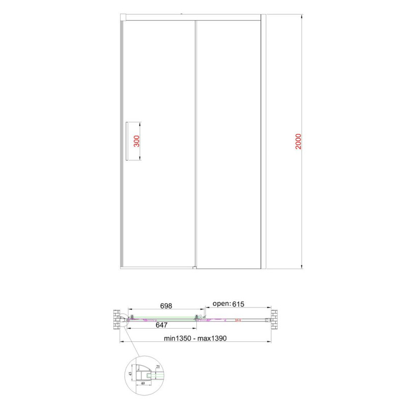 Двері в нішу Koer SR SD05-140x200-TR-01 прозоре скло Easy Clean 6мм, хром