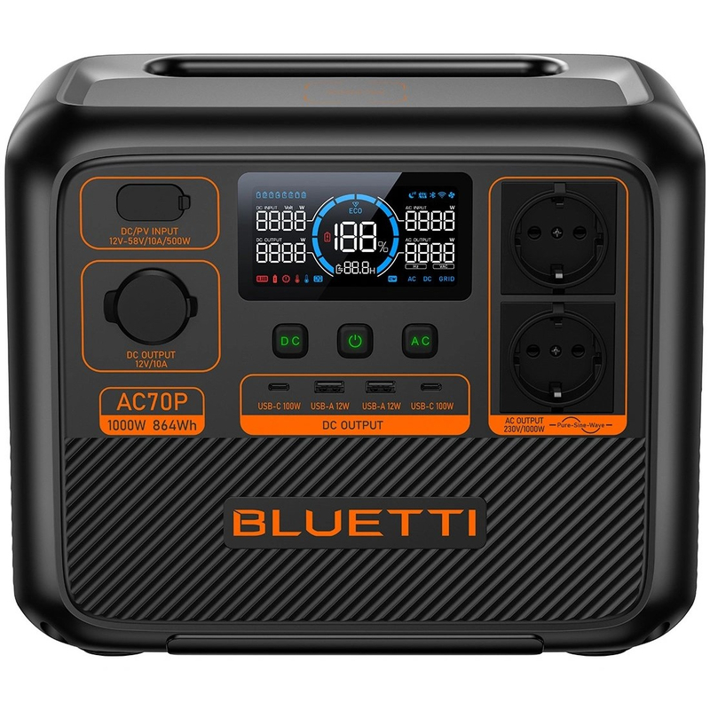 Зарядна станція BLUETTI AC70P 1000 Вт, 864 Вт/год