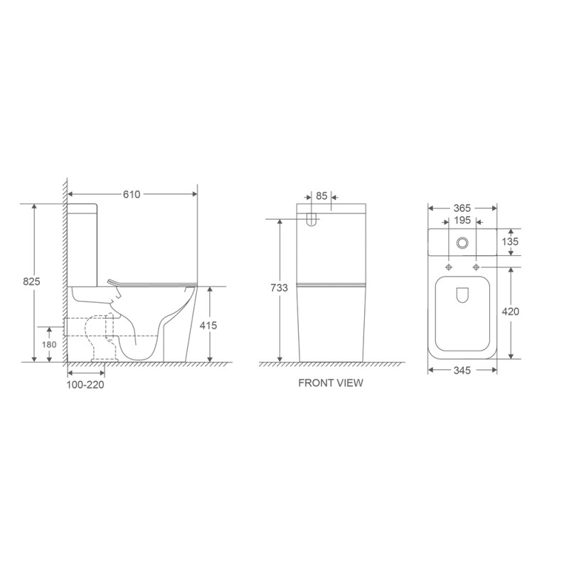 Унітаз-компакт Mixxus Premium Quadro-0401-R 610x365x825мм, система змиву RIMLESS