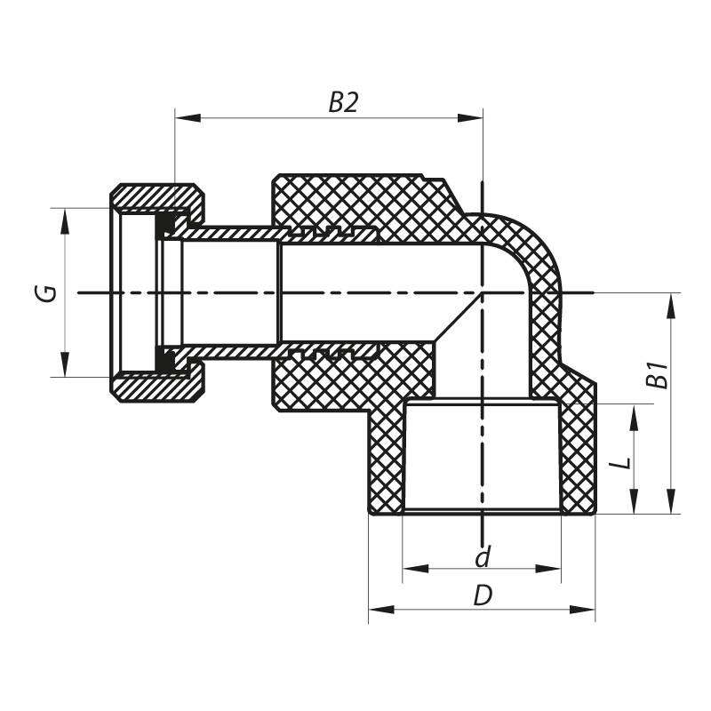 Угол с накидной гайкой 25x3/4F PPR Koer K0145.PRO
