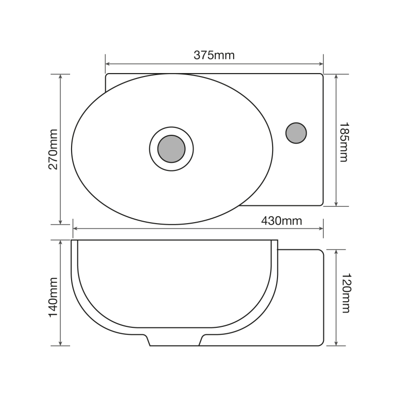 Раковина подвесная Mixxus Premium DIVERSE-1201-L 400х215х140mm с отверстием под смеситель и перелив