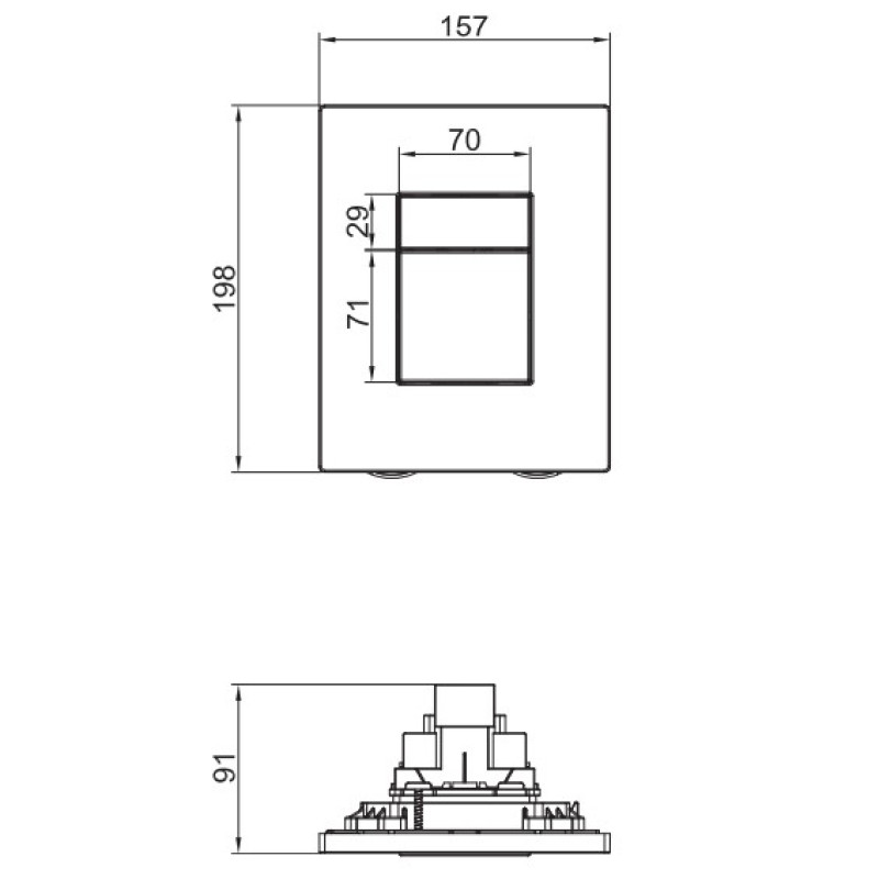Панель смыва пластиковая Koer KT-0607-05 157x198x3mm, кнопка квадратная