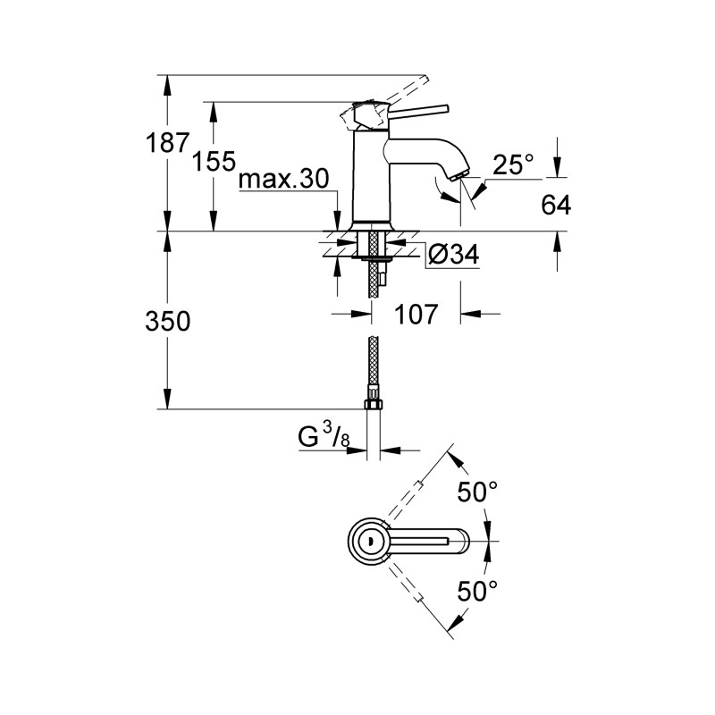 Смеситель для раковины S-размера Grohe BauClassic