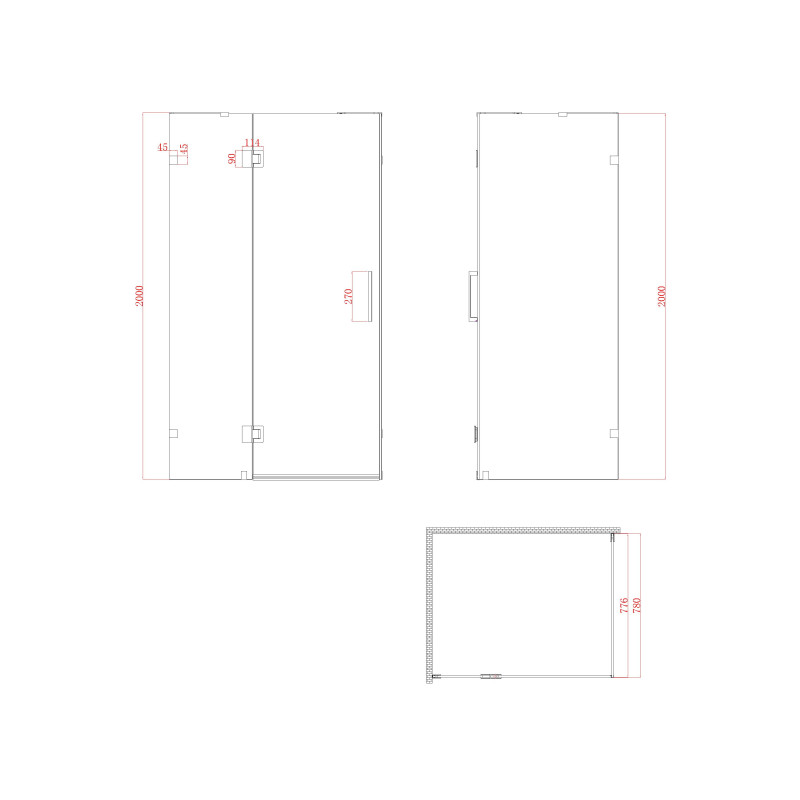 Бічна стінка для кабіни Koer SR SW04-80x200-TR-01 прозоре скло Easy Clean 10мм, хром (KR5389)