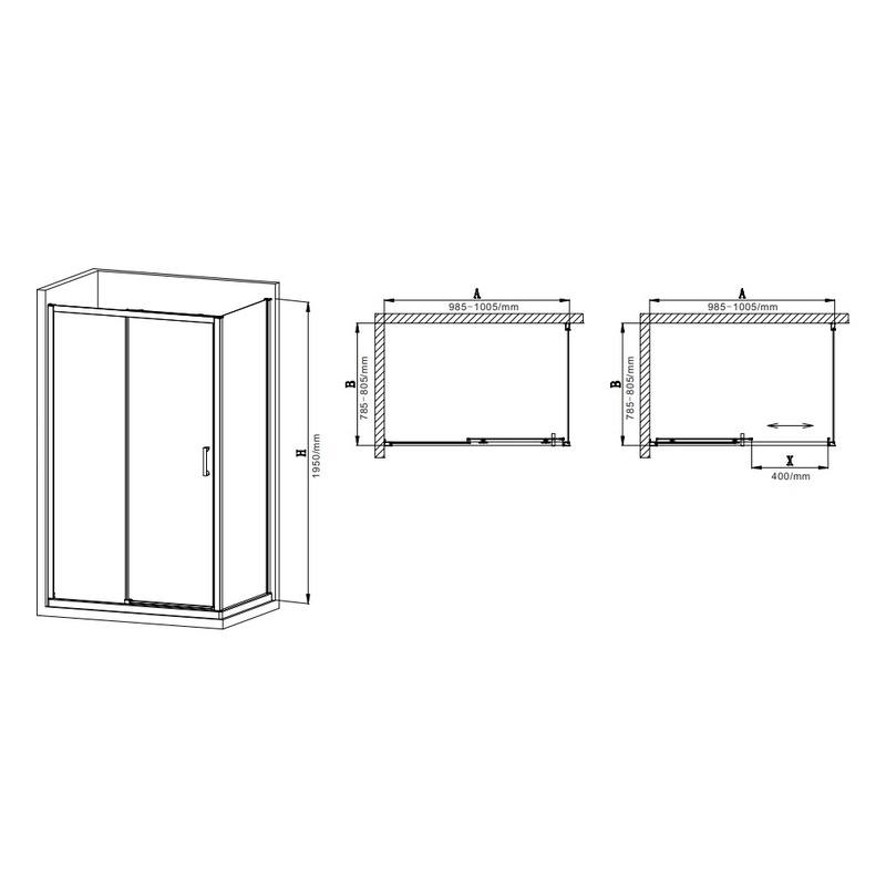 Душова кабіна без піддону Mixxus Premium DIVERSE SC03-100x80x195-TR Chrome прозоре скло 6мм (