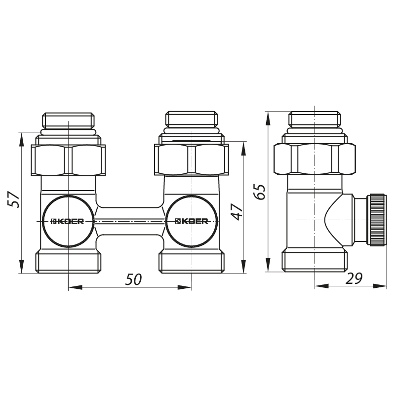 Узел нижнего подключения радиатора прямой 3/4'' (комплект) Koer KR.1131