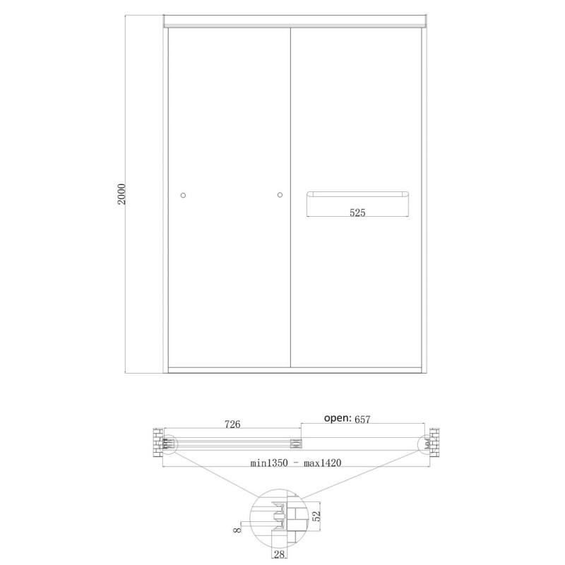 Двері в нішу Koer SR SD03-140x200-TR-01 прозоре скло Easy Clean 8мм, хром