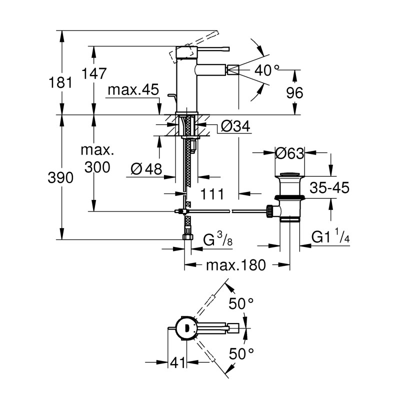 Смеситель с донным клапаном Grohe Essence