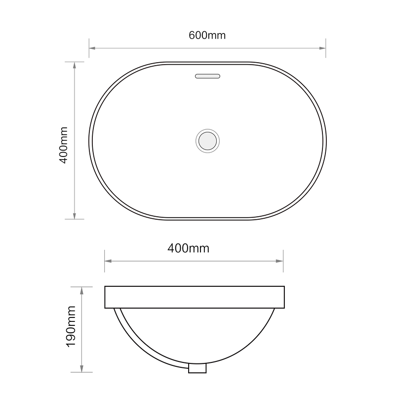 Раковина врезная на столешницу Mixxus Premium ELLIPSE-1601 600х400х190mm с переливом