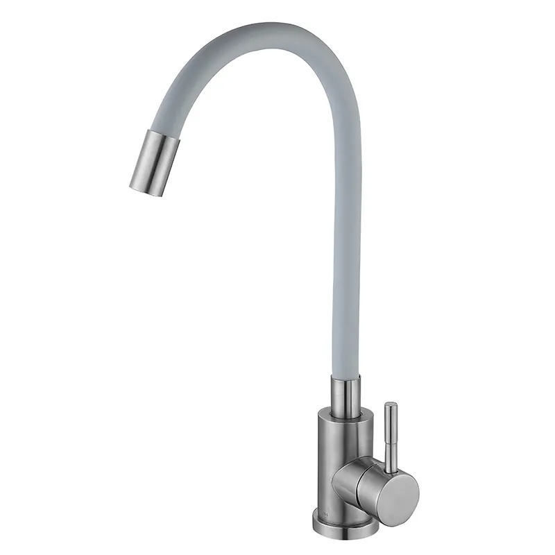 Кухонный смеситель с серым силиконовым изливом Zerix LUX-011 Refl.Gray (нерж. сталь)