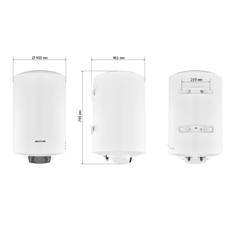 Водонагреватель "Цилиндр" MIXXUS EWH-08080 ROUND DRY накопительный 80 л, сухой тен 2 kW