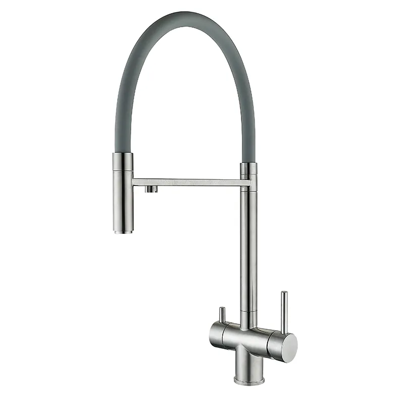 Кухонный смеситель на две воды с гибким изливом Zerix KIT-021 Refl.Gray (нерж. сталь)