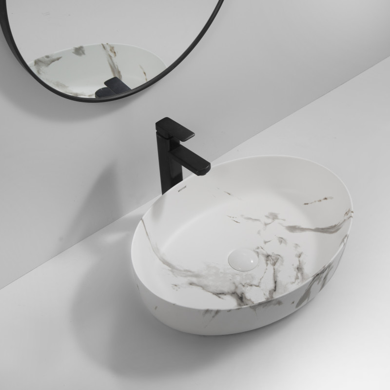 Раковина накладная MIXXUS PREMIUM ELLIPSE-0104 MARBLE 550х415х140mm