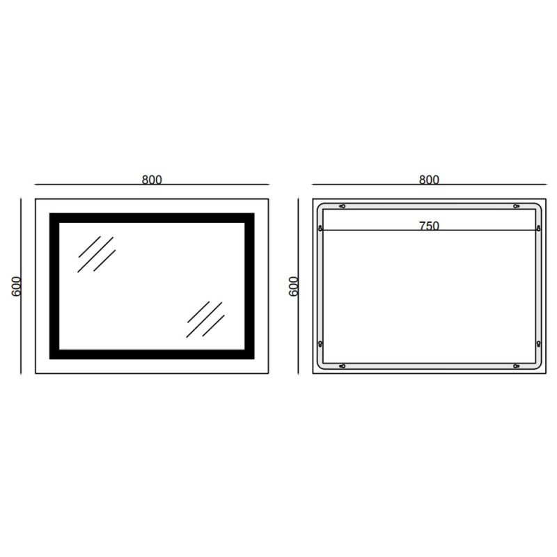 Зеркало Mixxus WARM MR02-80x60-CASE с LED Touch, Anti-fog, димером, рег. яркости, часами