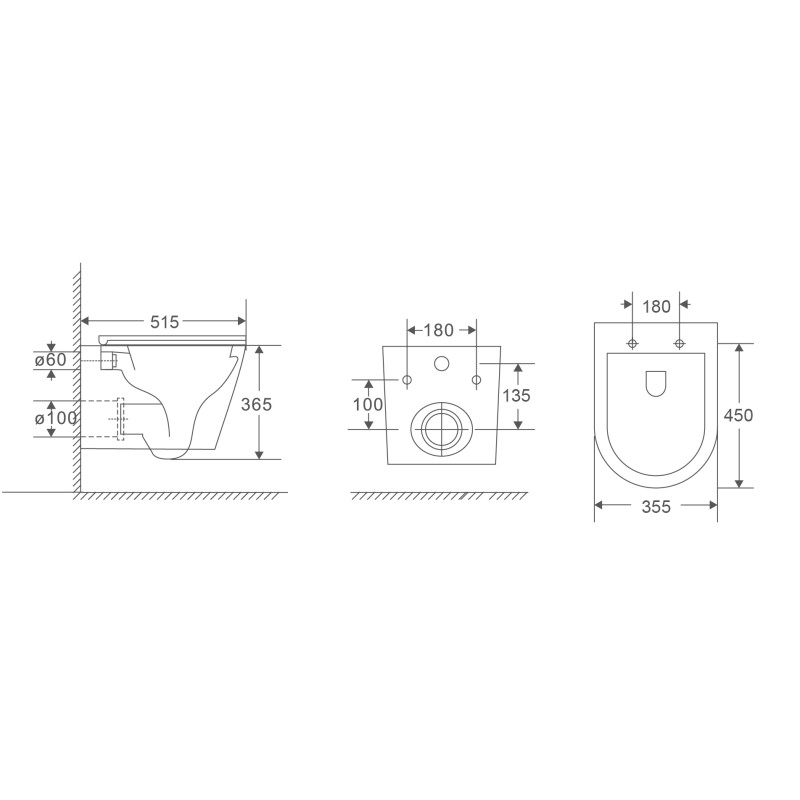 Унитаз подвесной Mixxus Premium Bevel-0301-R 515x355x365mm, система смыва RIMLESS