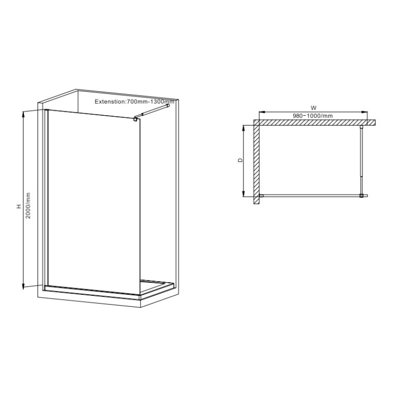 Душова перегородка Mixxus Premium FLAT SP02-100x200-TR Black Walk-In прозоре скло 8мм (MI6856)