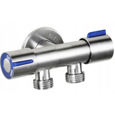 Кран для підключення сантехприладів Mixxus VAL-11-1/2x1/2x1/2 з нержавіючої сталі SUS304 (синій) (