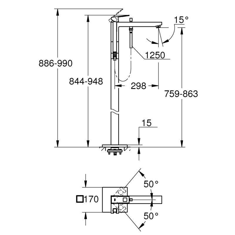 Напольный смеситель для ванны Grohe Eurocube