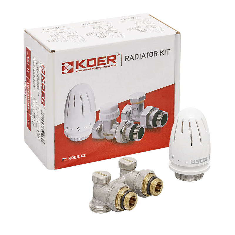 Комплект для нижнего подкл. радиатора Koer SET-21 - 1/2"x3/4" (угловой) с термоголовкой НН