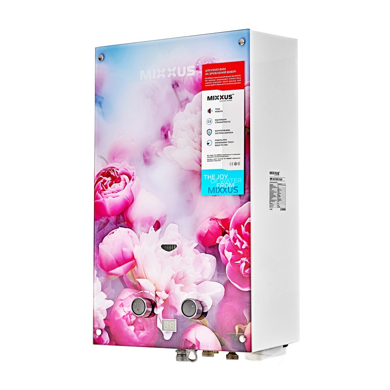 Газова колонка MIXXUS GWH-0410 BASIC GLASS димохідна 10 л/хв (панель зі скла з малюнком) (WH00)