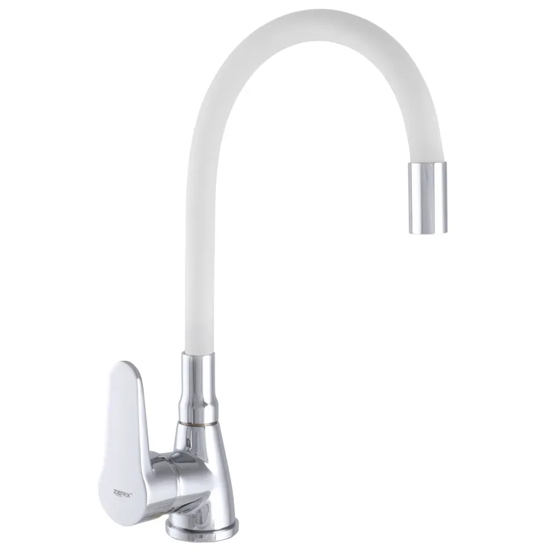 Смеситель для кухни Zerix SOP7 146 с белым гибким изливом