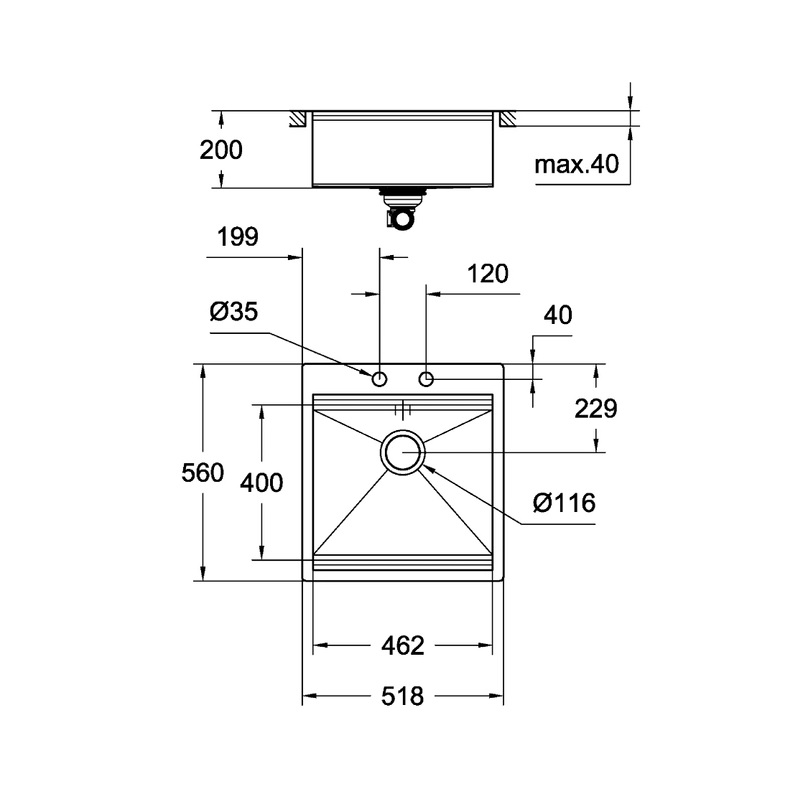 Кухонная мойка K800 (50 cm) Grohe EX-2 Sink