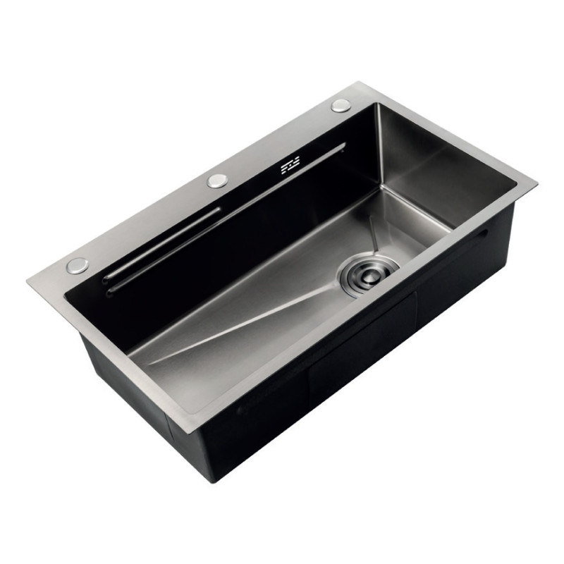 Мойка Zerix ZH8045-SET-05 NANO-BLACK (3.0/0.8) с нерж. стали, комплект (графит)