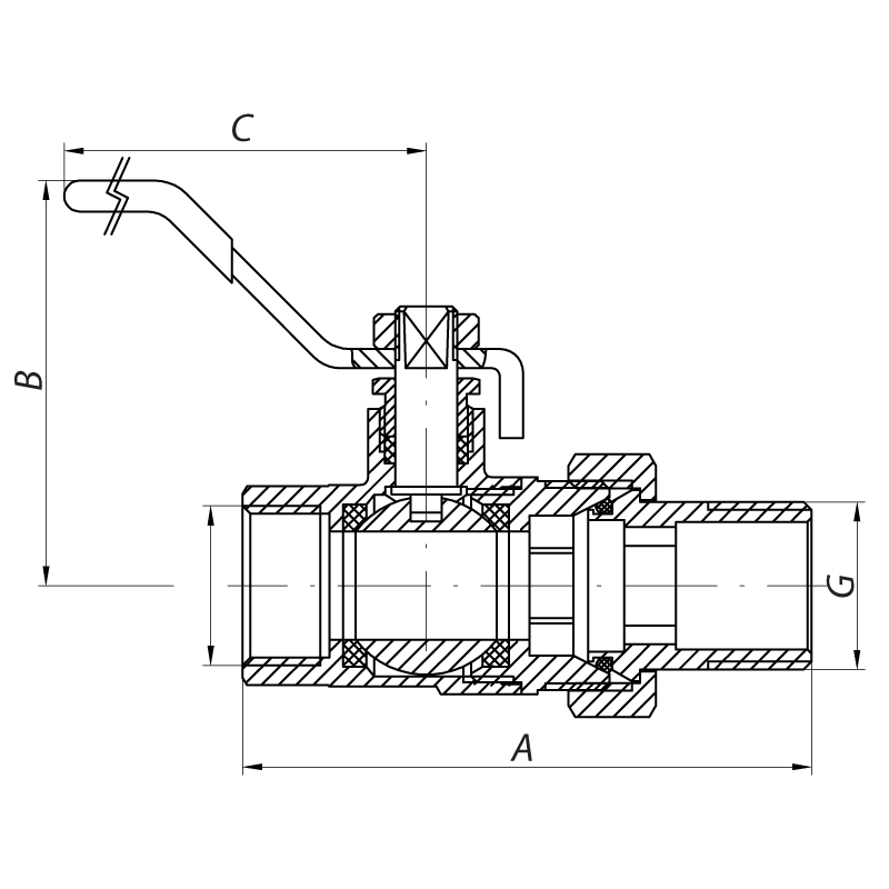 Кран с американкой 1-1/4" ручка РЫЧАГ (Koer KR.229)
