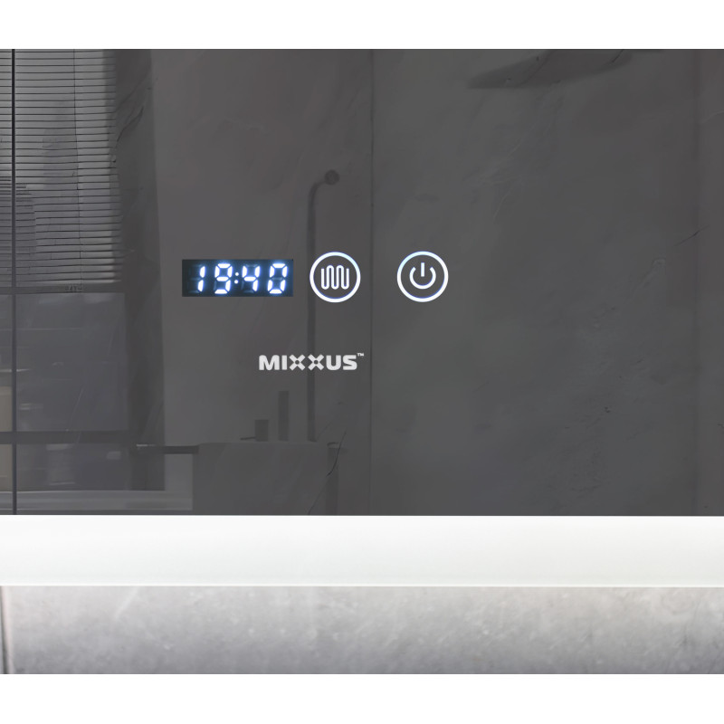 Зеркало Mixxus FLAT MR04-80x60 с LED Touch, Anti-fog, димером, регулировкой яркости, часами (MI6928