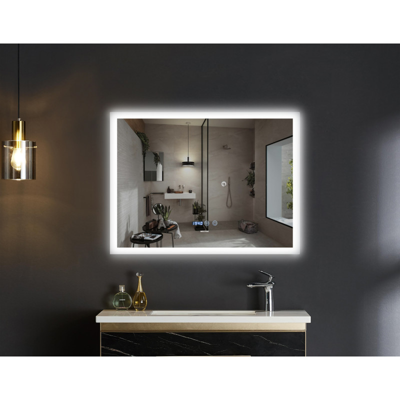 Зеркало Mixxus FLAT MR04-80x60 с LED Touch, Anti-fog, димером, регулировкой яркости, часами (MI6928