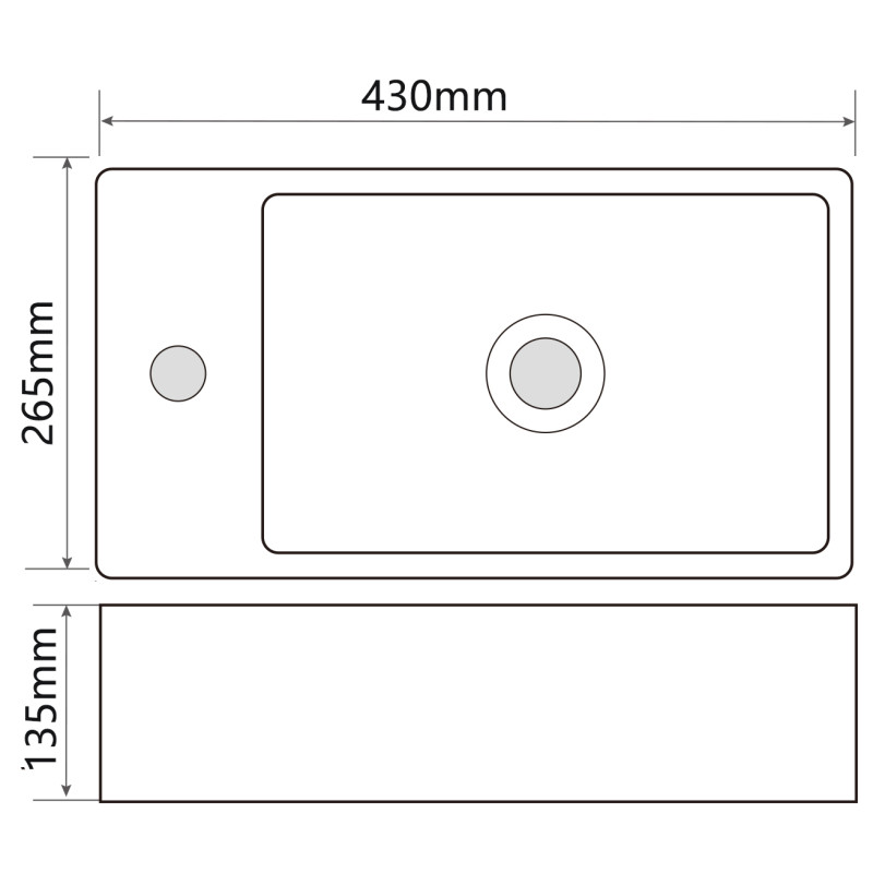 Раковина подвесная Mixxus Premium QUADRO-1201-R 430х265х135mm с отверстием под смеситель и переливо