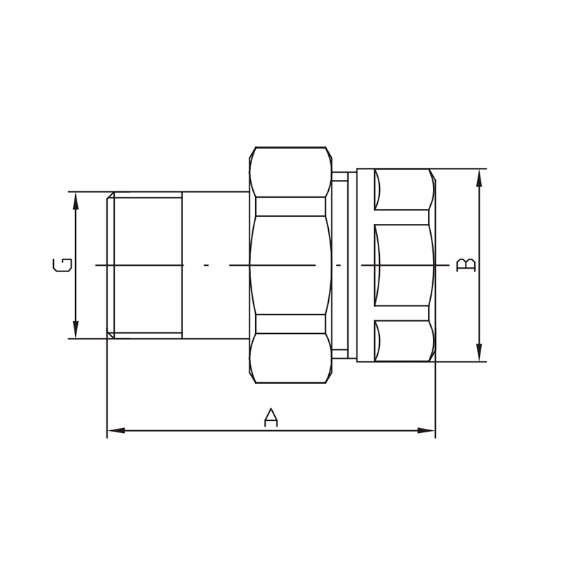 Сгон американка прямой, без никеля Koer KR.341.WN - 1/2"