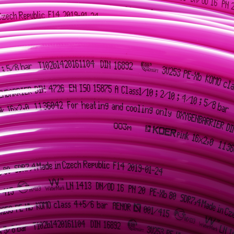 Труба для теплої підлоги з кисневим бар'єром Koer PEX-B EVOH 16*2,0 (рожевий) (400 м)