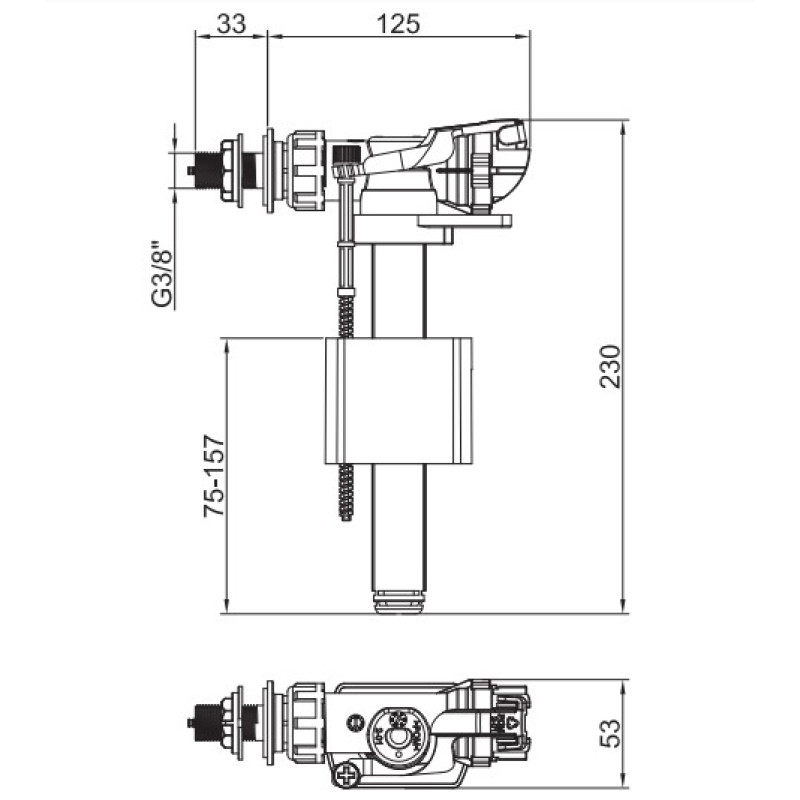 Арматура наполнительная Koer KT-0105-3/8" с боковым подключением и латунной резьбой 3/8"