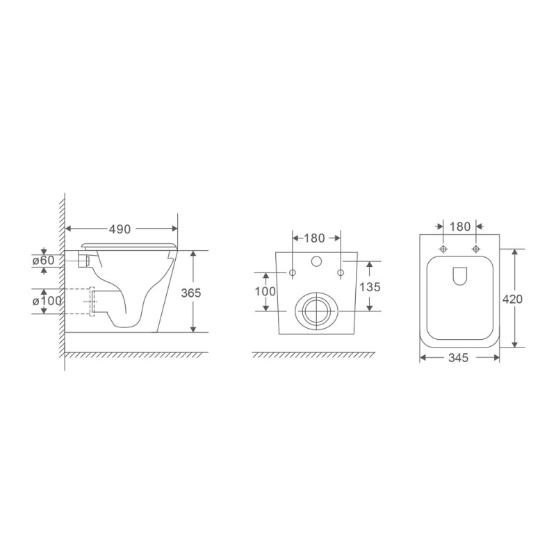 Подвесной унитаз Mixxus Premium Quadro-0301-T3 490x340x360mm, система смыва TORNADO 3.0