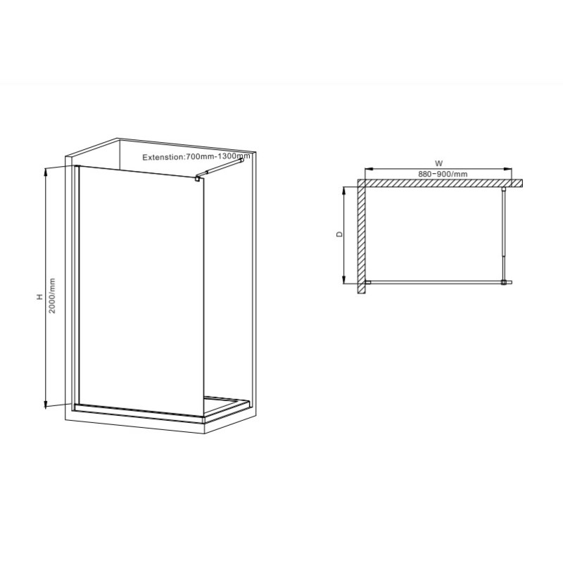 Душова перегородка Mixxus Premium FLAT SP02-90x200-TR Black Walk-In прозоре скло 8мм