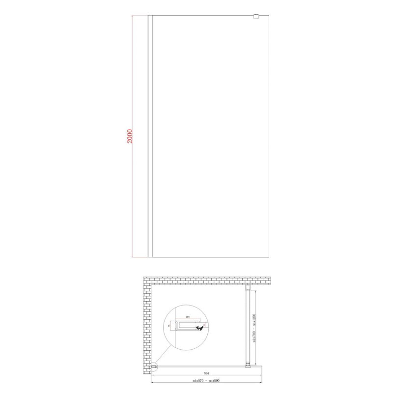 Душова перегородка Koer SR SP01-90x200-TR-01 Walk-In прозоре скло Easy Clean 8мм, хром (KR539)