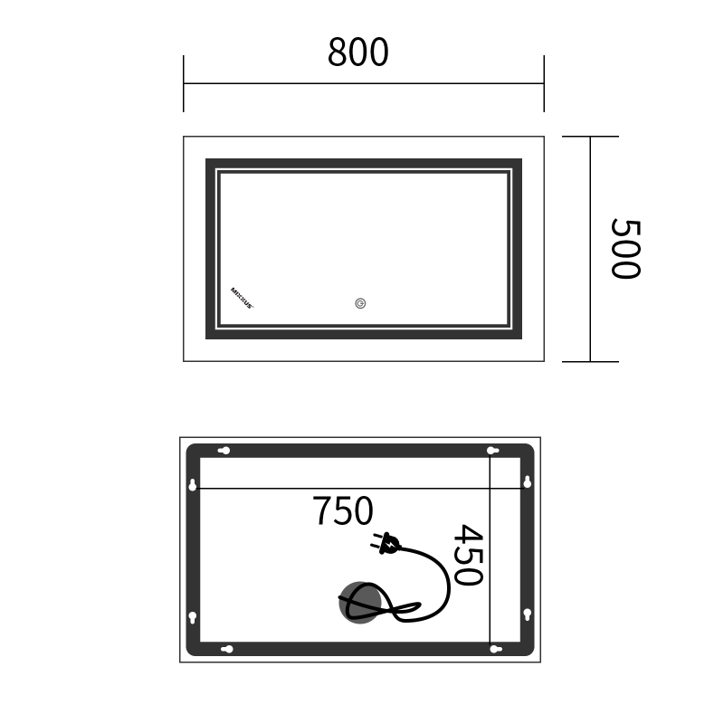 Зеркало Mixxus Premium QUADRO MR20-50x80-REVERSE (LED Touch, Anti-fog, димер)