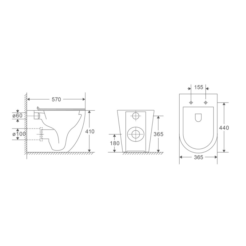 Унитаз напольный безбачковой Mixxus Premium ELLIPSE-0701-T1 570х365х410mm, система смыва TORNADO 1.