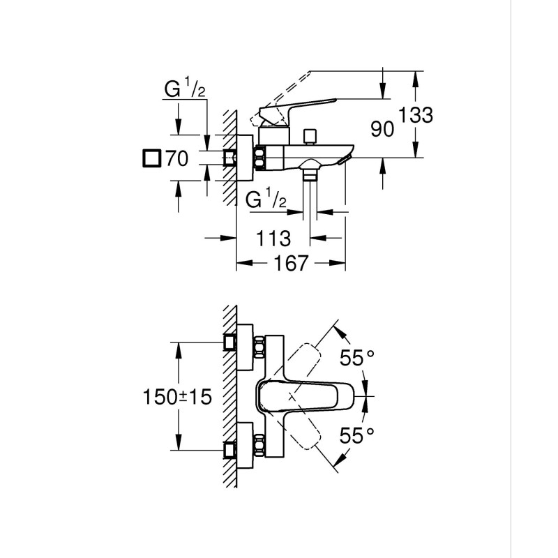Однорычажный смеситель для ванны Grohe Cubeo