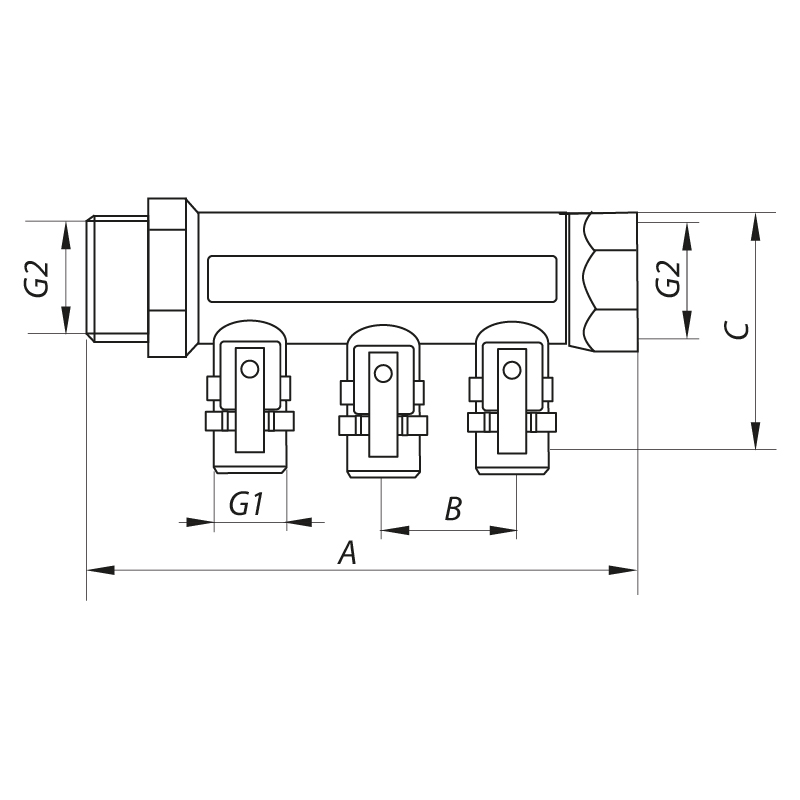 Колектор з кульовими кранами та фітингом Koer KR.1125-3 3/4”x3 виходи