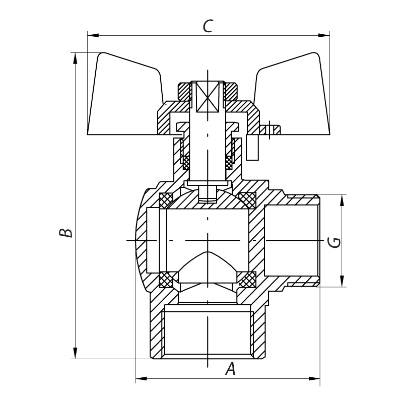 Кран шаровый Koer 1/2" ГШБ угловой (KR.208)