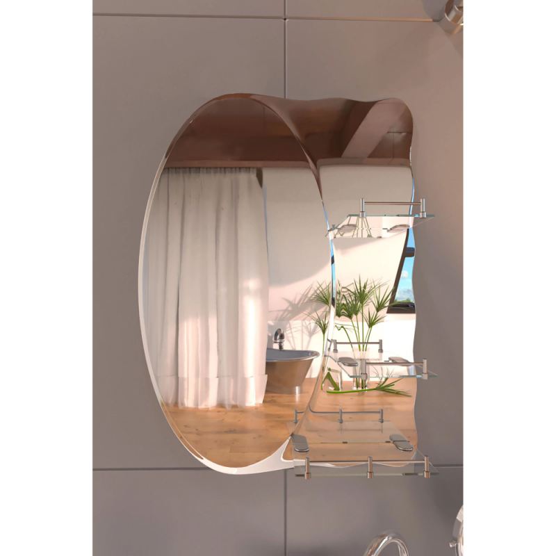 Зеркало настенное Zerix SOLO MOZ01-480x680x100 асимметричное с 3-мя полками