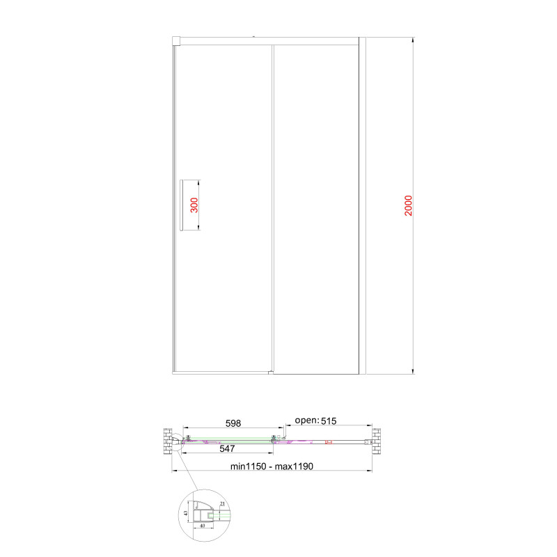 Двері в нішу Koer SR SD05-120x200-TR-01 прозоре скло Easy Clean 6мм, хром