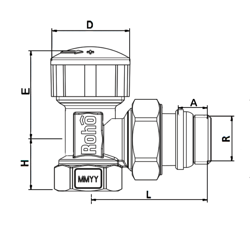 Кран радиаторный термостатический Roho R5150-050 - 1/2" (М30х1,5) (угловой)